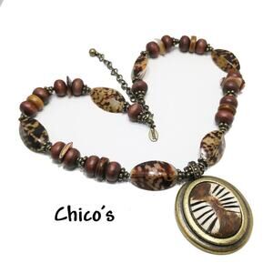 Chico's Animal Print Pendant Bead Necklace, 21 Inches